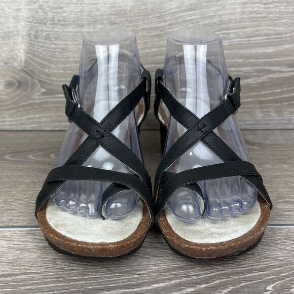Merrell Revalli Women’s Sz 7 Black Leather Slingback Wedge Hook & Loop Sandals - Picture 2 of 11